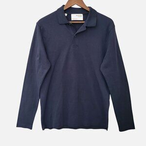 Selected Homme Long-Sleeve Polo Shirt Mens Size M Navy Collared Classic